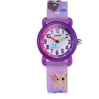 👉 Quartz horloge paars siliconen active kinderen JNEW A335-86264 Cartoon 3D-kitten vangen vis waterdicht (paars)