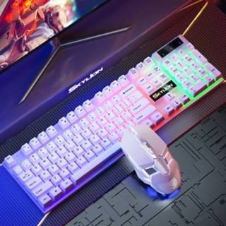 👉 Gaming keyboard witte active mannen Skylion H600 1600DPI 104-KEYS Wired Luminous Manipulator Keyboard, Kleur: Muis en toetsenbord (witte regenboog)