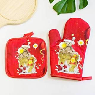 👉 Oven rood active 2 Sets Kerst Keukengerei Afdrukken Hittebestendig, Anti-Scald Microwave Warmte Isolatie Glove Set (Red Christmas)