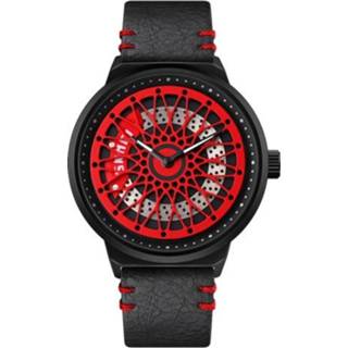 👉 Quartz horloge rood zwart active SKMEI 9217 Fashion Rotation Dial Men (Rood Surface Black Lederen Riem)