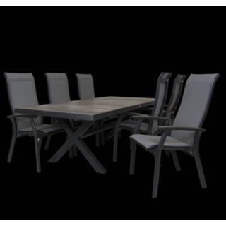 👉 Tafel antraciet keramiek Admiral 224 x 104 met verstelbare tuinstoel Livorno