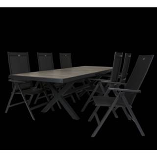 👉 Tafel antraciet keramiek Ottowa uitschuif 205/265 x 100 met verstelbare tuinstoel Napoli