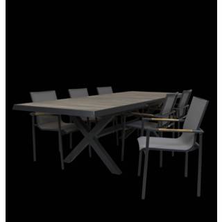 👉 Tafel antraciet keramiek Ottowa uitschuif 205/265 x 100 met tuinstoel Tulsi