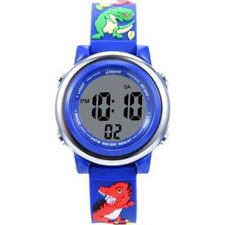 👉 Dinosaurus blauw active kinderen JNEW A380-86172 Cartoon 3D Kasteel Alarm Waterdicht Kleurrijke Backlight LED Electronic Watch (Dark Blue)
