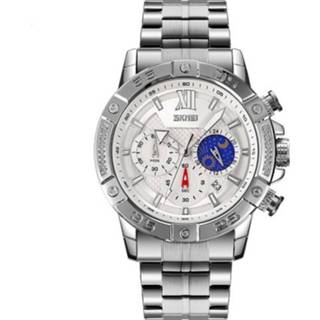👉 Stopwatch zilver active mannen SKMEI 9235 Heren Moonphase Roestvrijstalen band Quartz horloge (zilver)