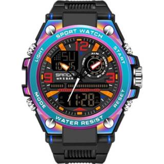 👉 Digitale display blauw active mannen Sanda dual lichtgevende stopwatch chronograaf wekker heren quartz sport horloge (6024 symfonie blauw)