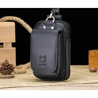 👉 Heuptas zwart active Bull Captain 028 Multifunctionele vee lederen Magnetische gesp mobiele telefoon riem tas (zwart)