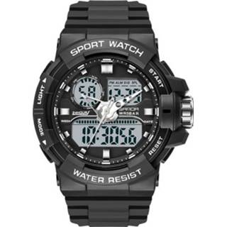 👉 Kalender zwart wit active mannen Sanda 6025 Dual Time Digital Display Lichtgevende Waterdicht Multifunctioneel Sport Quartz Horloge (zwart wit)