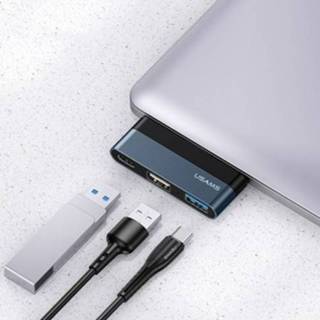 👉 Mini converter grijs active mannen USAMS US-SJ490 USB-C / TYPE-C MANNELIJKE NAAR 2 X USB + PD Female Hub (donkergrijs)