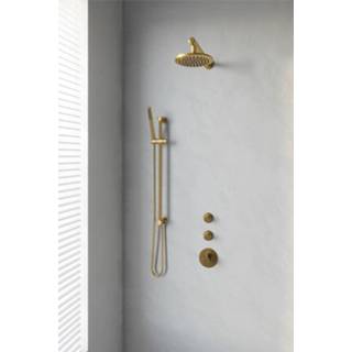 👉 Glijstang geborsteld goud messing thermostatisch Gold Edition bouw knop keramisch rond Regendoucheset Inbouw Brauer 20cm met Wandarm, en Handdouche Staaf Losse Stopkranen 8720359364715