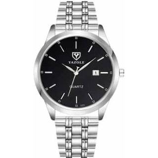 👉 Quartz horloge zwarte zilveren active mannen Yazole 308 lichtgevende (zwarte lade stalen strip)