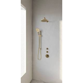 👉 Glijstang geborsteld goud messing thermostatisch Gold Edition bouw knop keramisch rond Regendoucheset Inbouw Brauer 20cm met Gebogen Wandarm, en Handdouche 3-Standen Losse Stopkranen 8720359365200