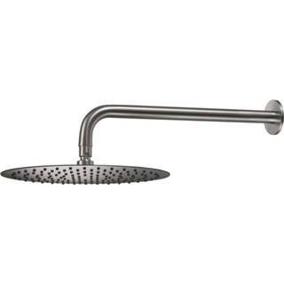 👉 Hoofddouche RVS chroom Qisani Flow met wanddouchearm Ø 25 cm Geborsteld 8711647685964