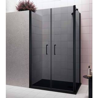 👉 Zijwand zwart aluminium wit chroom Lacus Giglio Evo 90x200 Cm Profiel Rookglas 8719304988342