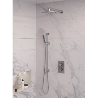 👉 Regendouche set thermostaatkraan wand Brushed Edition rvs geborsteld messing Brauer complete inbouw 43 incl. ronde handdouche, muurarm, glijstang en 20cm douchekop 8720289624132