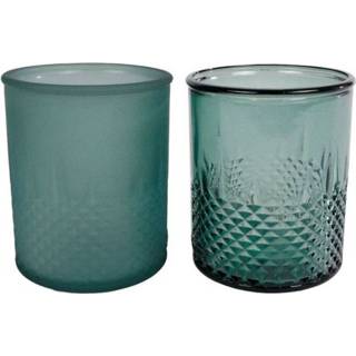 Vaas glas groen Diamond theel. mat/helder donker 9x9x10,5cm 8713219415054 2900081261018