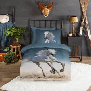 Flanellen dekbedovertrek flanel blauw Paard in Galop 8717285192291