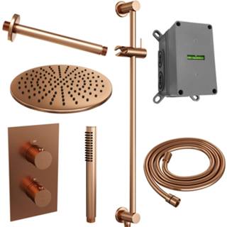 👉 Regendouche set koper messing thermostatisch Copper Edition bouw knop keramisch rond Inbouw Brauer Wanduitloop Ronde Hoofddouche 30 cm Met Glijstang 8720289624408