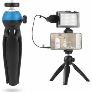 👉 Mobiele telefoon blauw active ADAI VK-03 Live Uitzending Video Fotograferen LED Fill Light Microphone Tripod Set (blauw)