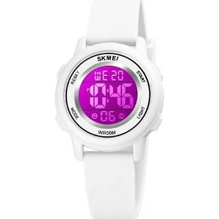 👉 Digitale display wit active SKMEI 1721 Drievoudig Ronde Dial LED Lichtgevende Siliconen Band Elektronisch Horloge (wit)