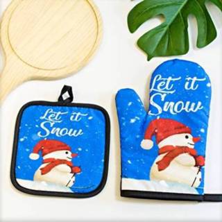 👉 Oven blauw active 2 Sets Kerst Keukengerei Afdrukken Hittebestendige, Anti-Scald Microwave Heat Isoling Glove Set (Blue Christmas Hat Snowman)