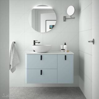 Muebles Unique badmeubel 120cm rechts paja geel met waskom en chromen grepen Muebles Unique badmeubel 90cm rechts mat wit met waskom en chromen grepen