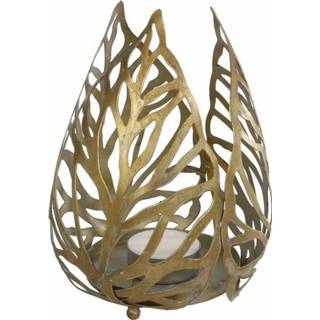 👉 Windlicht goud metaal l Leaf 17x17x21cm 8713219440728 2900084079016