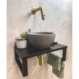 👉 Fonteinset grijze gouden Saniclear Lovi met waskom en kraan voor in het toilet 7434214096086