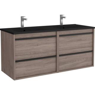 👉 Wastafel zwarte eiken Muebles Resh badkamermeubel donker 120cm met en kraangaten 7434212834802