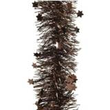 👉 Folie plastic kunststof active bruin 1x Feestversiering slingers glitter sterretjes donkerbruin 10 cm breed x 270 kunststof/plastic kerstversiering