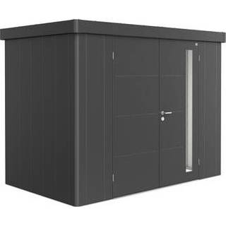 👉 Tuinhuisje grijs donkergrijs metallic Biohort tuinhuis Neo 1C dubbele deur 292x180x222cm 9003414860056