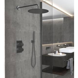 👉 Regendouche IJzer Saniclear Iron inbouw met wandarm en 30cm hoofddouche verouderd - gunmetal 7439656746759