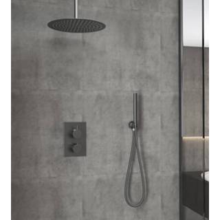 👉 Regendouche IJzer Saniclear Iron inbouw met plafondarm en 30cm hoofddouche verouderd - gunmetal 7439656746766