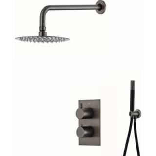 👉 Regendouche IJzer Saniclear Iron Pro inbouw met wandarm en 20cm hoofddouche verouderd - gunmetal 7439656746773