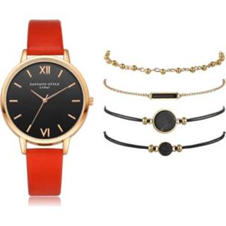 Quartz horloge rood alloy active vrouwen LVPAI XR3795 Dames PU-band + Armband Set (rood)