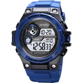 👉 Digitale display marineblauw PU active SKMEI 1759 Dubbele tijd Waterdichte lederen band Lichtgevend elektronisch horloge (marineblauw)