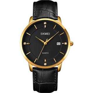 👉 Kalender zwart goud active mannen SKMEI 1801 heren casual quartz horloge (goud en zwart)