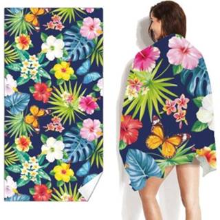 👉 Handdoek fluwelen active Double-faced sneldrogend strand gedrukt microfiber zwemmen handdoek, maat: 160 x 80cm (tropische bloem)