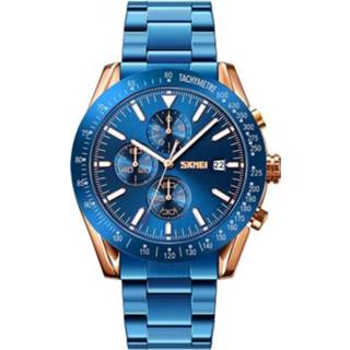 👉 Stopwatch active mannen SKMEI 9253 Heren Datum Six Pin Roestvrijstalen band Quartz horloge (goudblauw)