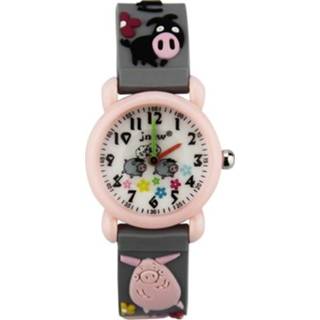 👉 Quartz horloge active kinderen JNEW A335-86195 Leuke Cartoon Waterdichte Tijd Cognitive (Little Pig Family (grijs))