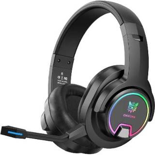 👉 Microfoon zwart active Onikuma B130 Bluetooth 7.1 Verstelbare RGB Light Gaming Draadloze Bluetooth-headset met afneembare (zwart)