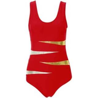 👉 Badpak gouden XXXL active vrouwen Badmode Effen Bling Eendelig Dames Vintage Retro Badpakken, Maat: (RDed)