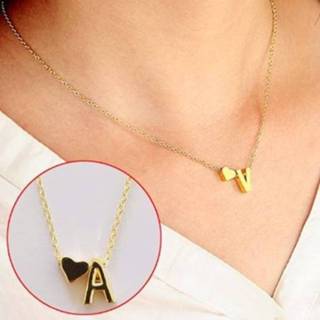 Naamketting goud active 2 STKS Fashion Tiny Dainty Heart Eerste Ketting Gepersonaliseerde Letter A Naam (Goud)