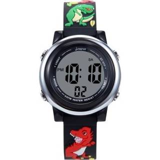 👉 Dinosaurus zwart active kinderen JNEW A380-86172 Cartoon 3D Kasteel Alarm Waterdicht Kleurrijke Backlight LED Electronic Watch (zwart)