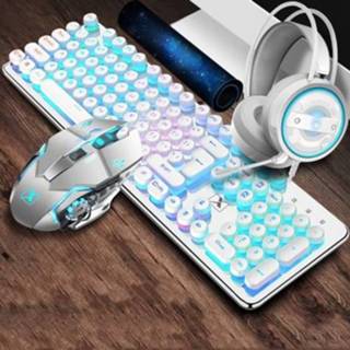 👉 Gaming keyboard wit active mannen Xinmeng 620 Punk Versie Manipulator Feel Lichtgevend + Macro Programmering Muis Hoofdtelefoonset, Kleur: Crystal White Mixed Light