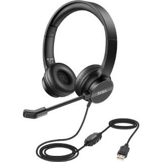 👉 Bedrade headset zwart active EKSA H12 USB-stekker Op het hoofd gemonteerde ruisonderdrukking met microfoon (zwart)