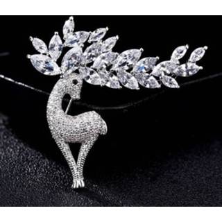 👉 Broche kristal zilver active vrouwen Damesmode zirkoon schattige herten (zilver)