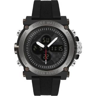 👉 Wekker zwart active mannen Sanda 3107 Dual Digital Display Lichtgevende Heren Outdoor Sport Elektronische Horloge (Zwart)