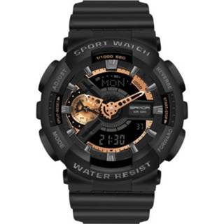👉 Agenda zwart rose goud active mannen Sanda World Time Luminous Multifunctionele Sport Quartz Horloge (3110 Black Gold)