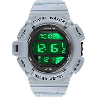 👉 Digitale display grijs active mannen Sanda 2106 LED Lichtgevende Wekker Heren Buiten Sport Electronic Watch (grijs)